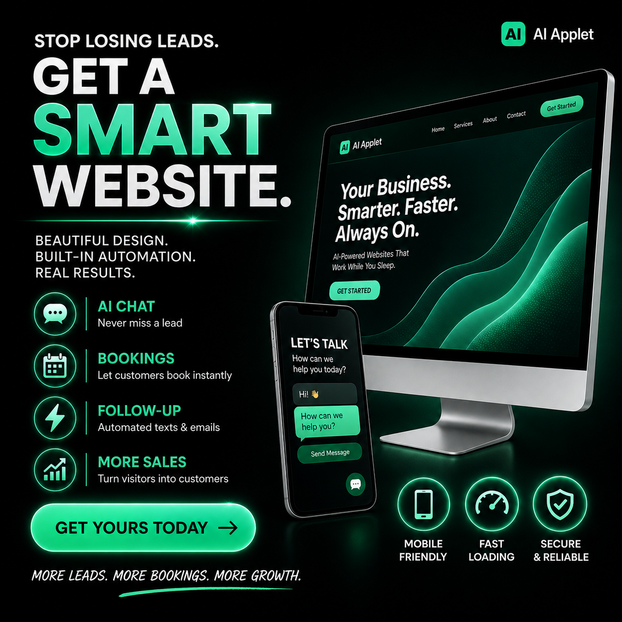 Smart Website Features - AI Chat, Bookings, Follow-up, More Sales for flooring businesses