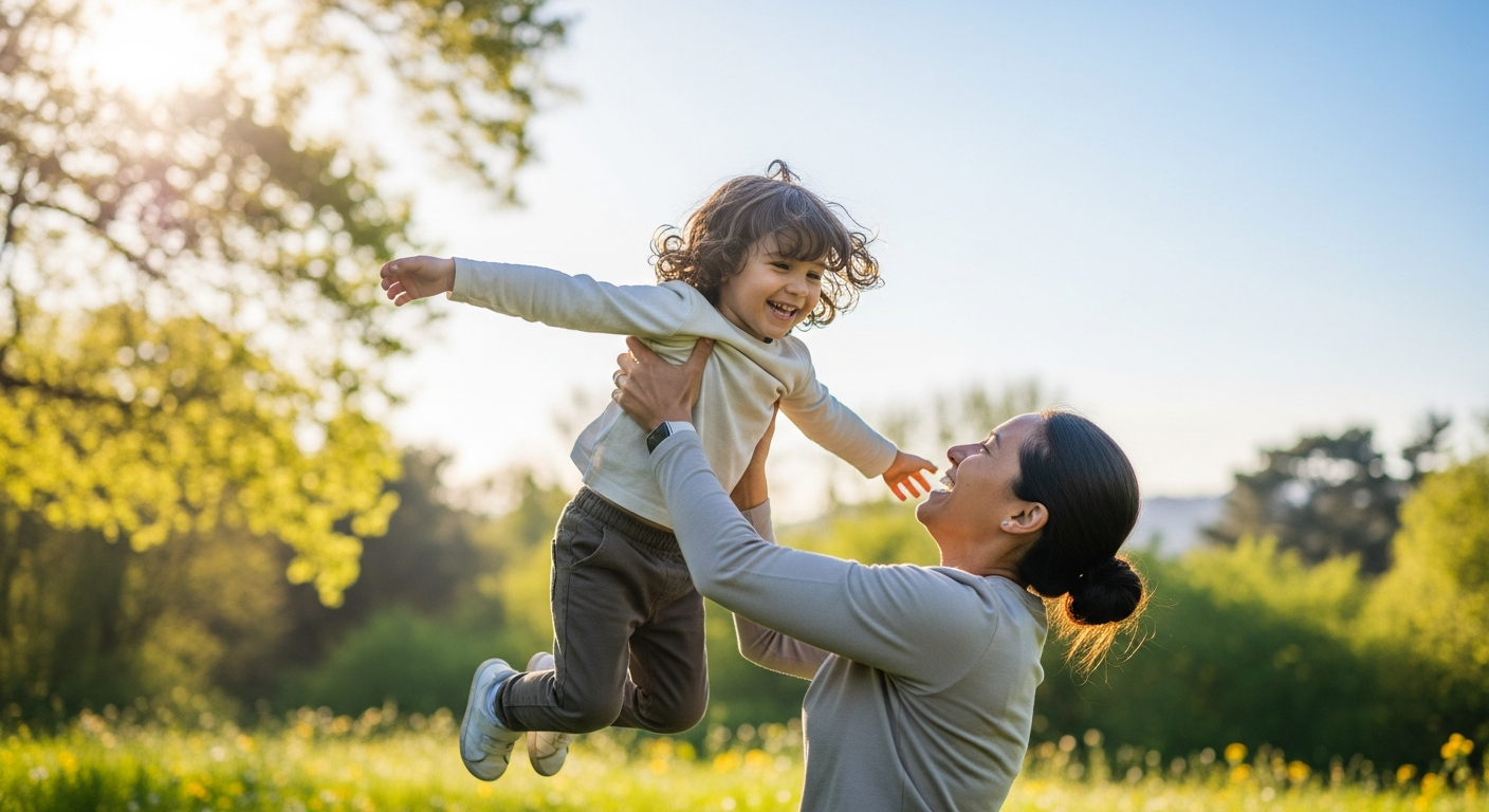 Happy family outdoors representing health and wellness