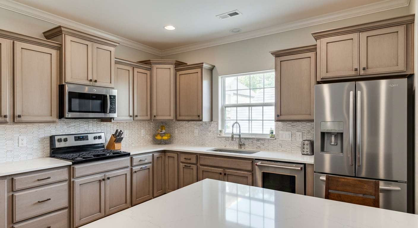 A kitchen during the cabinet installation phase showing high quality craftsmanship