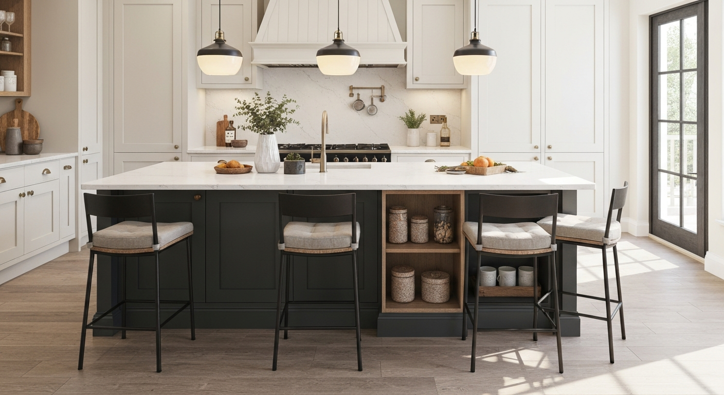 Beautiful kitchen island with smart storage and seating