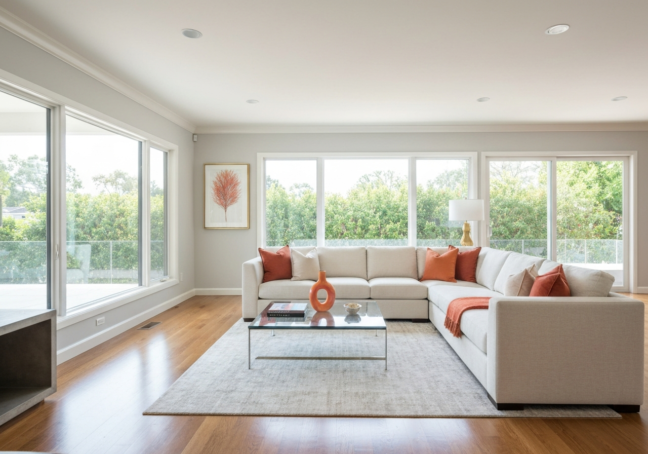 Fully renovated modern living room in Southern California by Venguard Construction