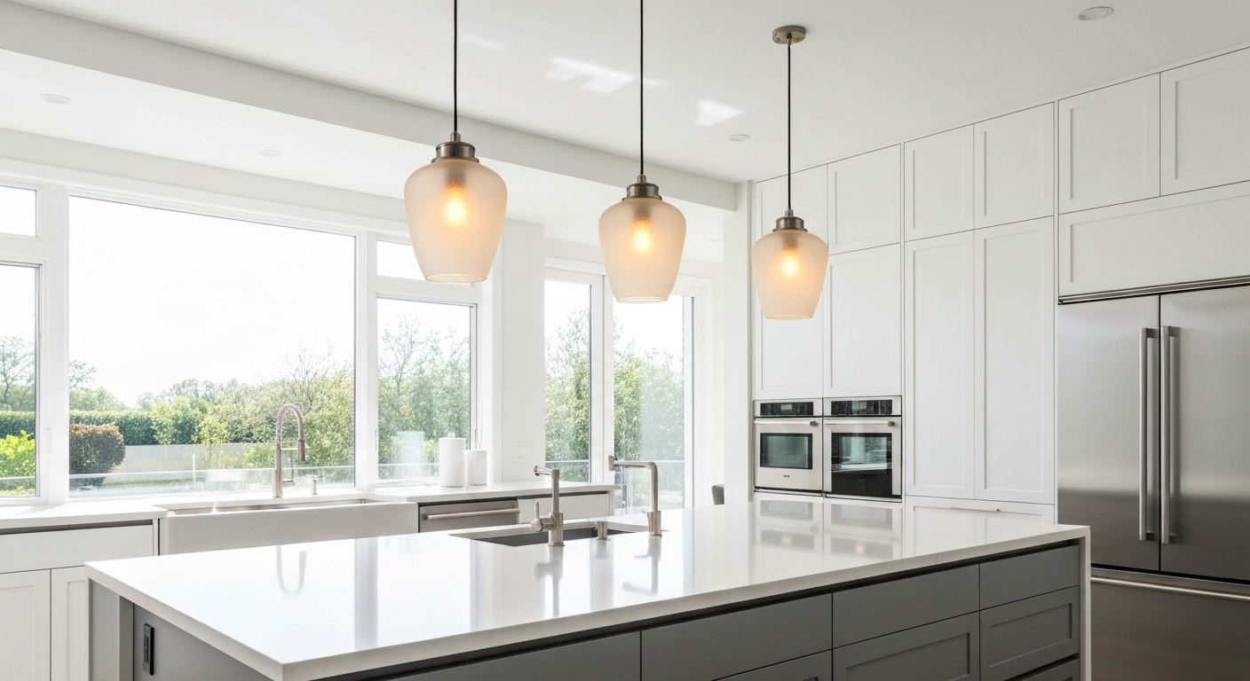 Beautifully lit modern kitchen with pendant and under-cabinet lighting
