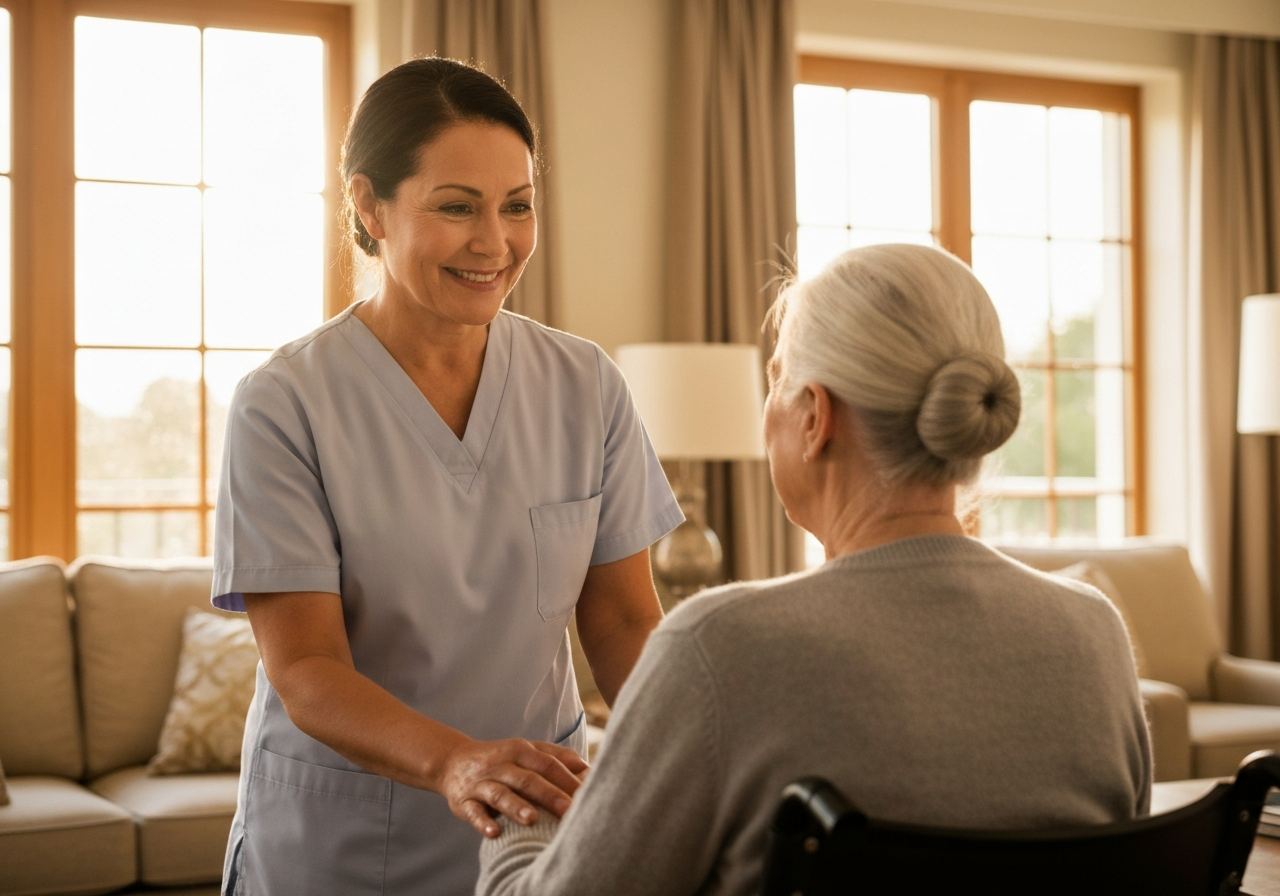 Compassionate caregiver interacting with a senior