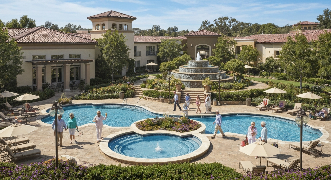 Active older adults enjoying a resort-style independent living community