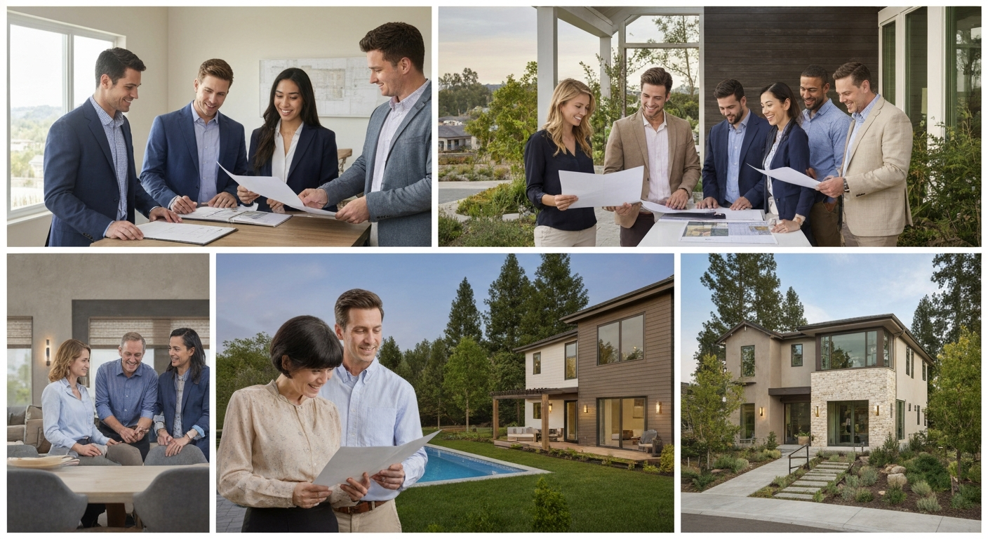 Buyers reviewing plans and exploring communities