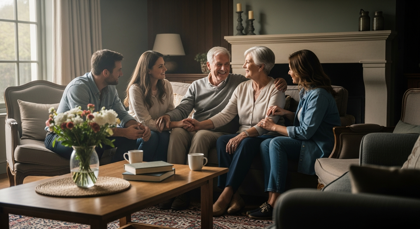 Adult children helping aging parents