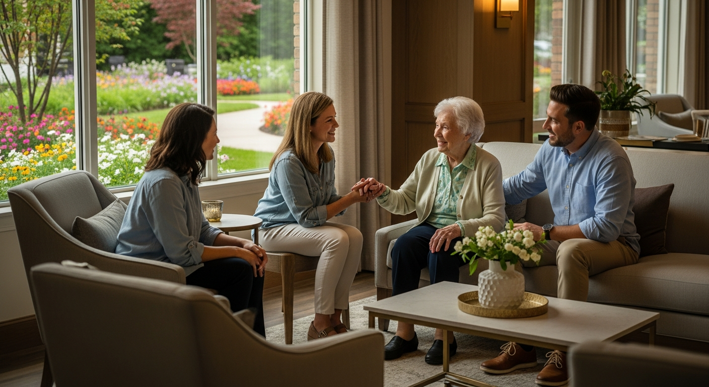 Calm and welcoming memory care environment with family visits