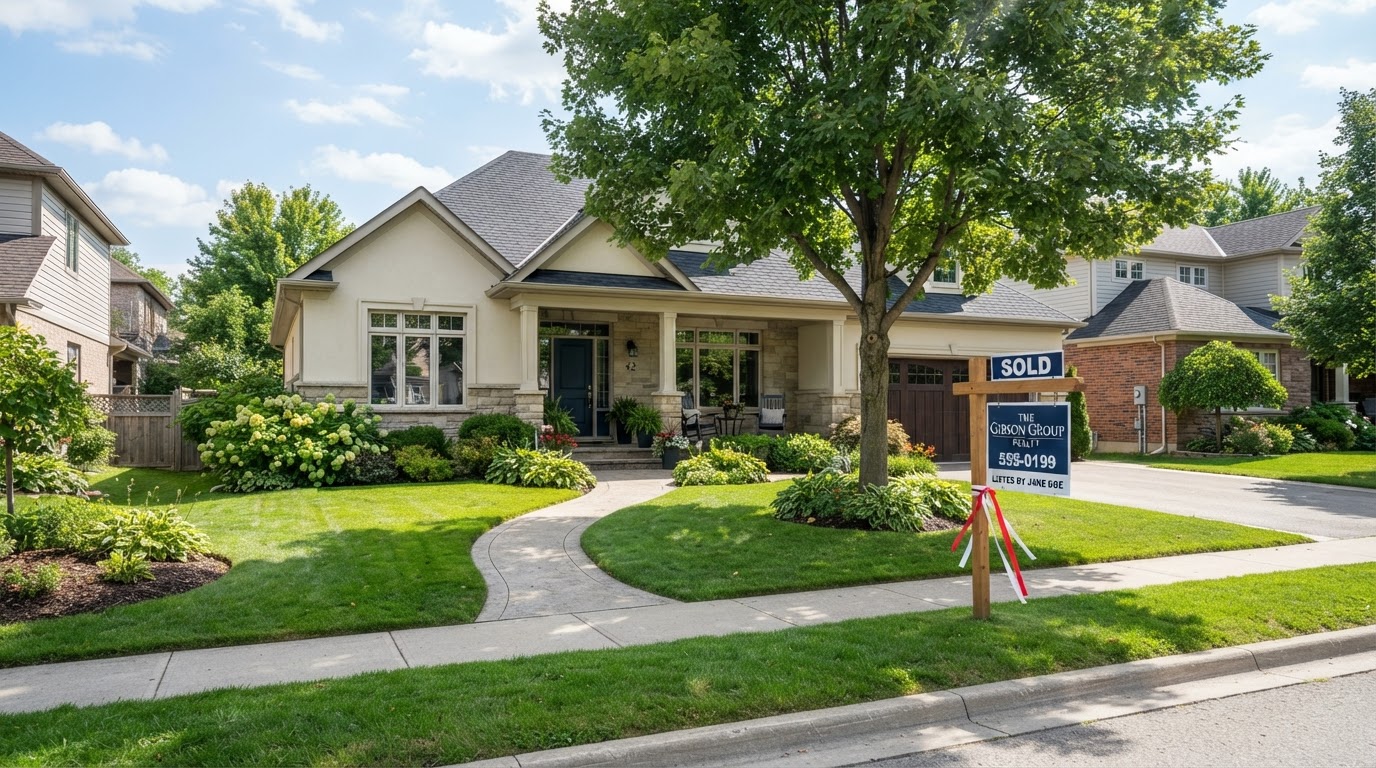 Charming single-story home with sold sign