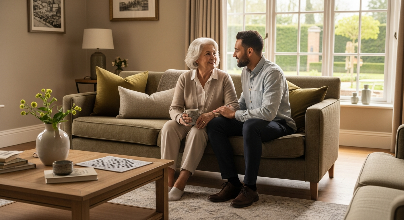 Senior couple confidently enjoying their home