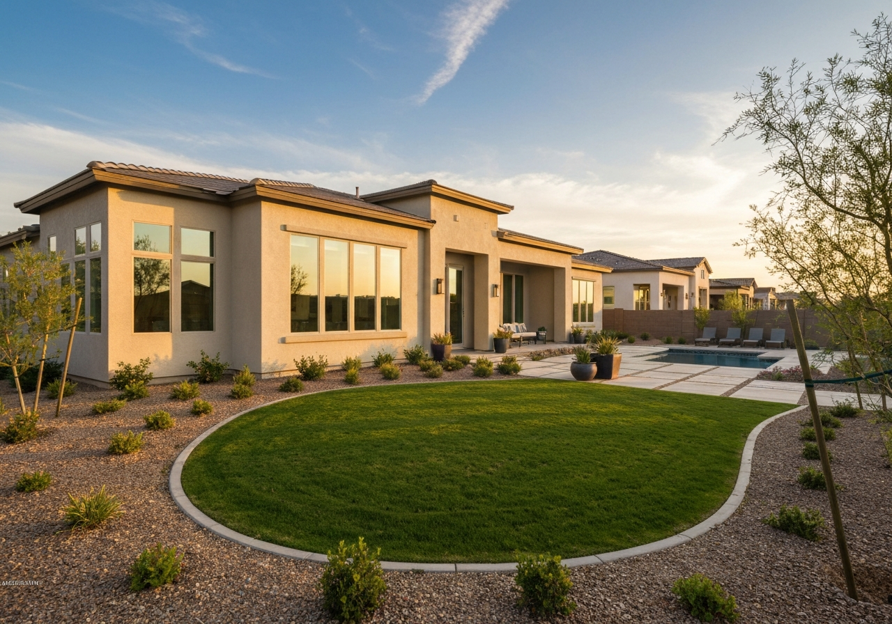 A beautiful modern single-story home with low-maintenance landscaping