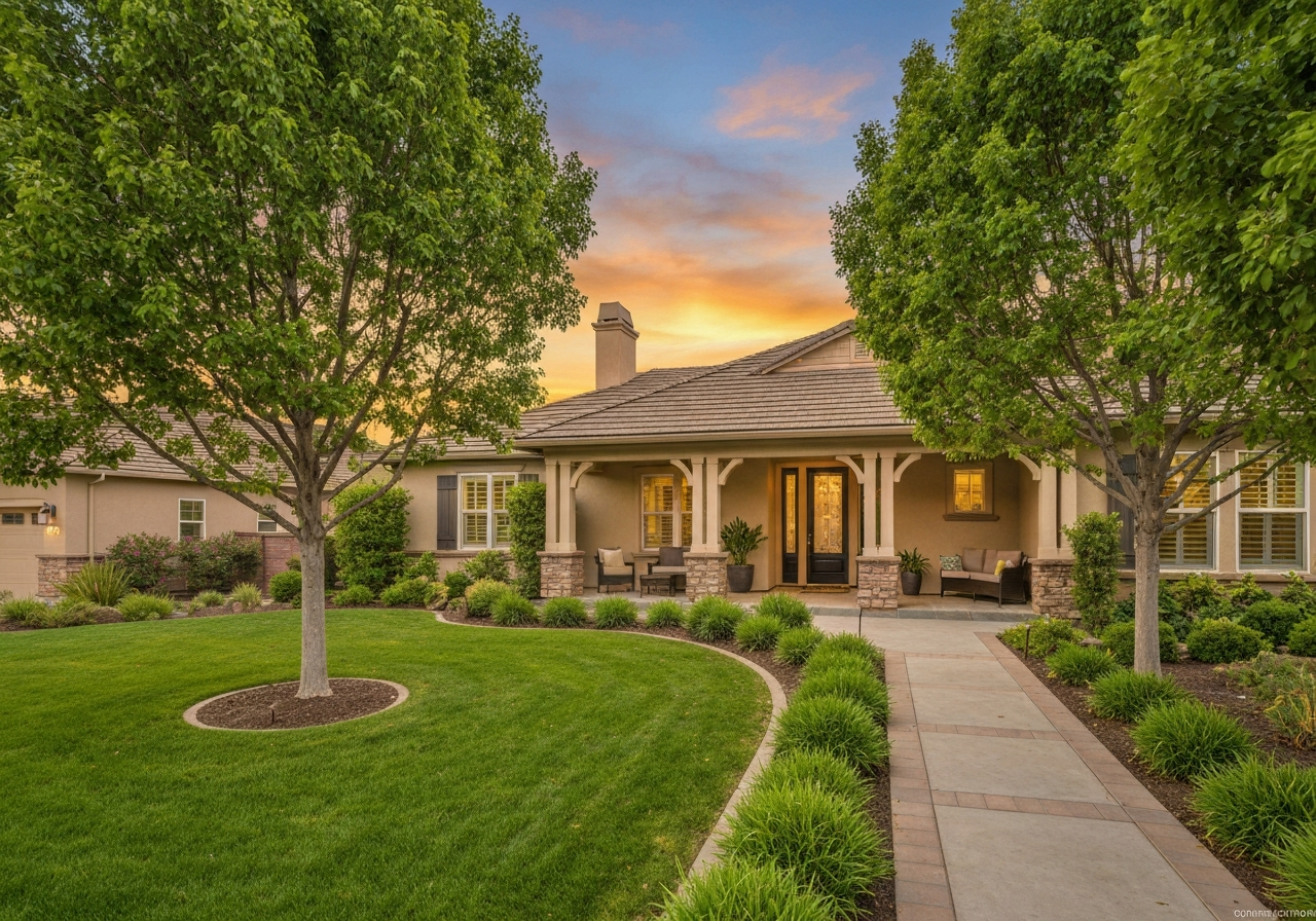 A beautiful single-story California luxury home with low-maintenance landscaping