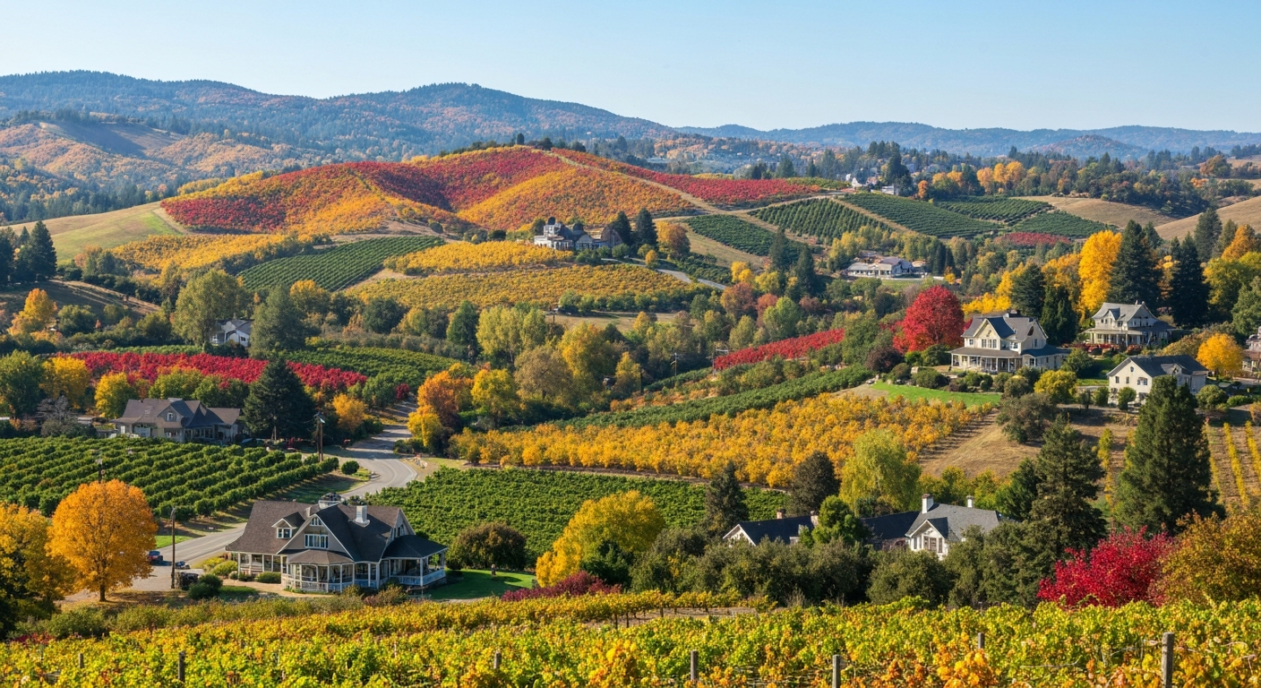 Scenic Apple Hill vineyards and orchards