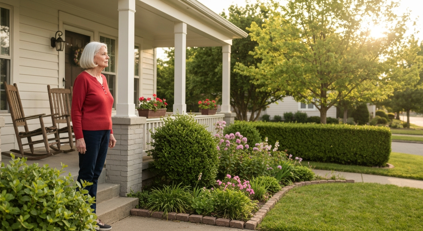 An older adult reflecting on their home and location