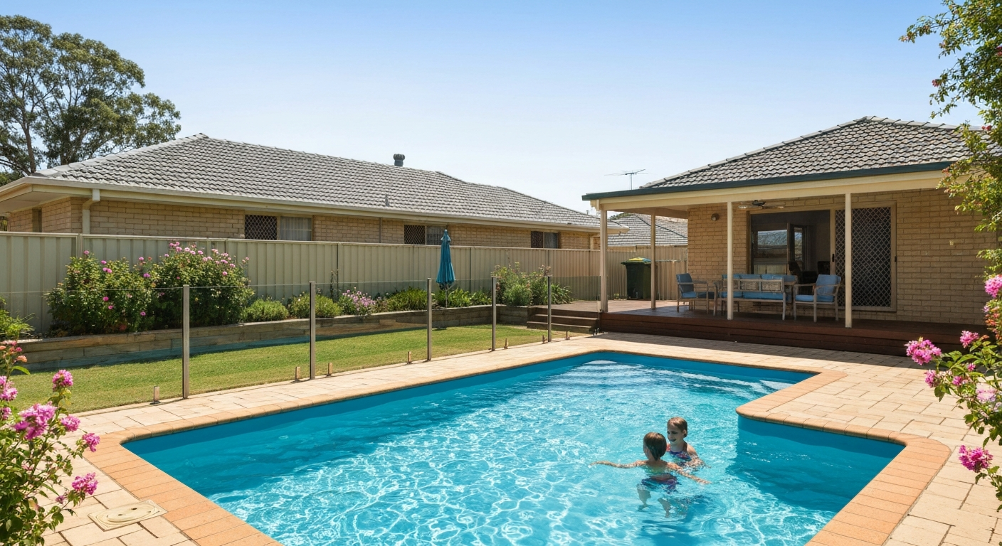 Family backyard pool in Logan