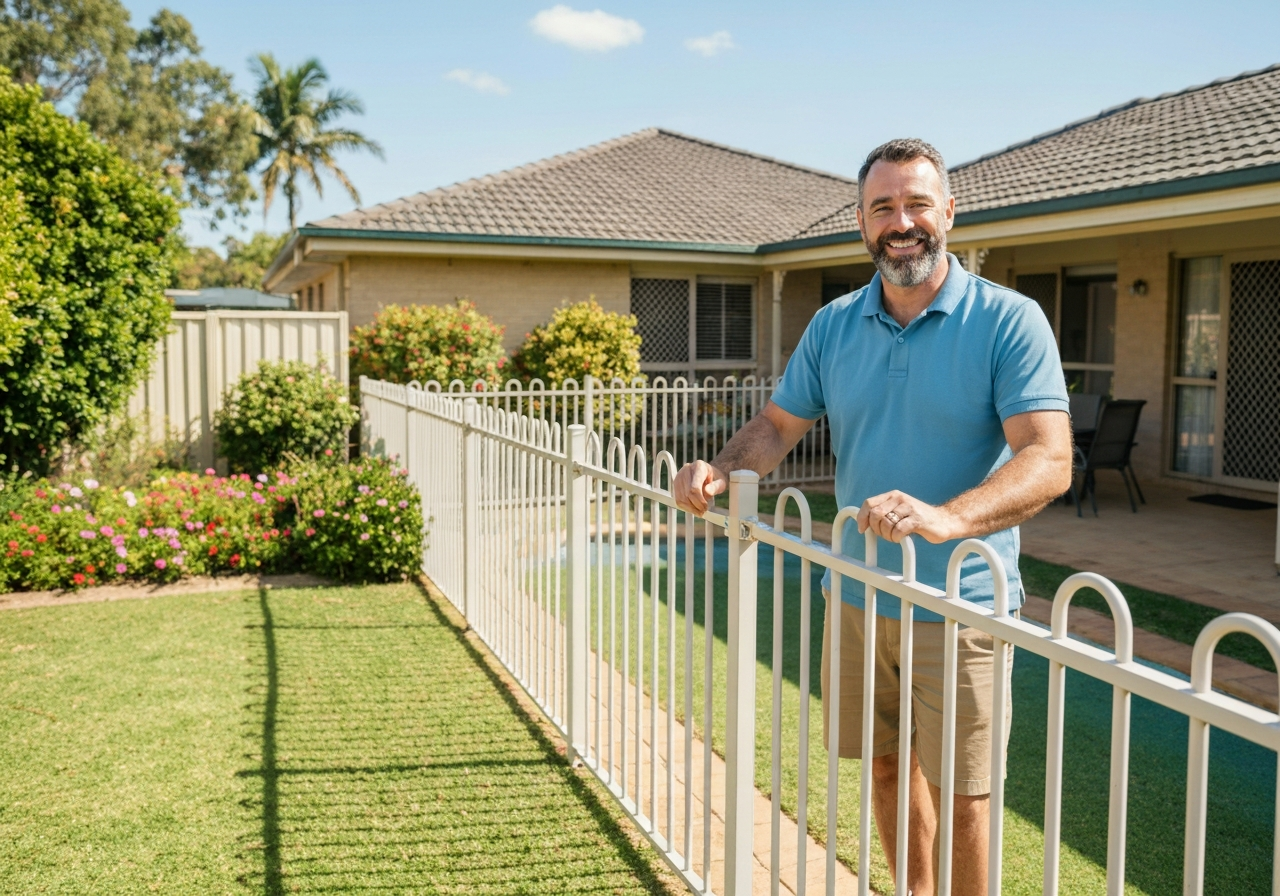 Friendly pool inspector at a family home