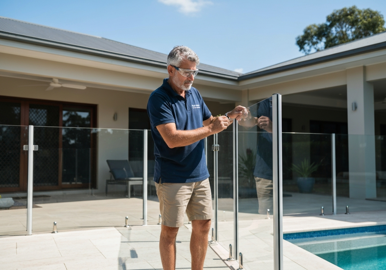 Experienced pool inspector checking a fence