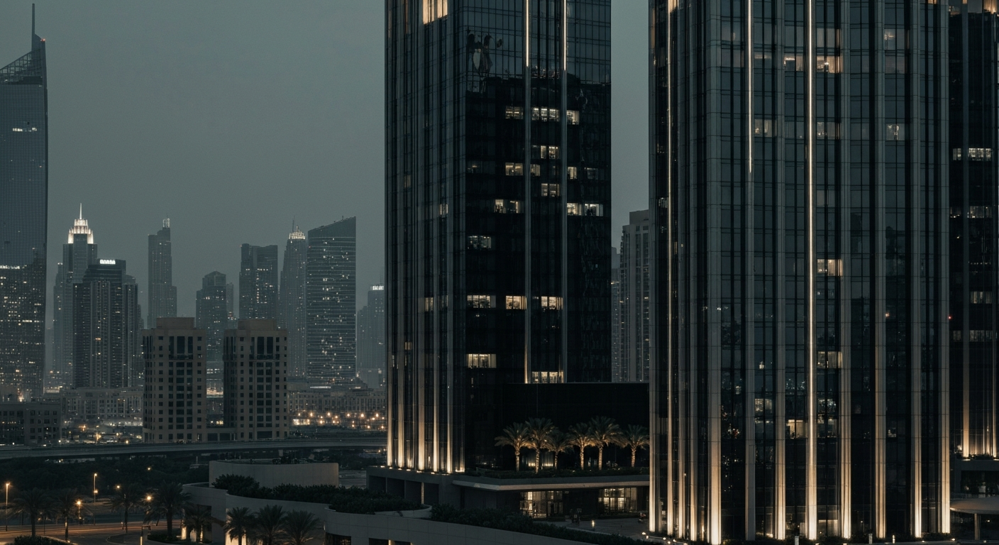 Corporate commercial skyline representing cross-border UAE & EU expansion