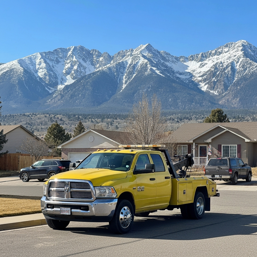 Tow truck providing roadside assistance in Centennial Colorado
