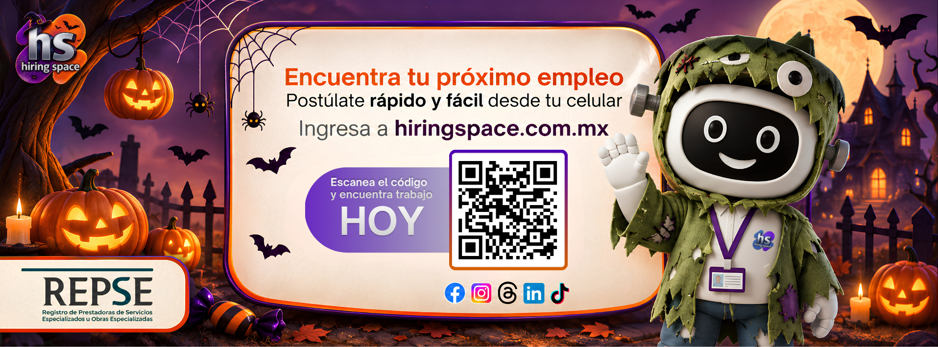 Encuentra tu próximo empleo - Postúlate rápido y fácil desde tu celular - Escanea el código QR - Hiring Space REPSE