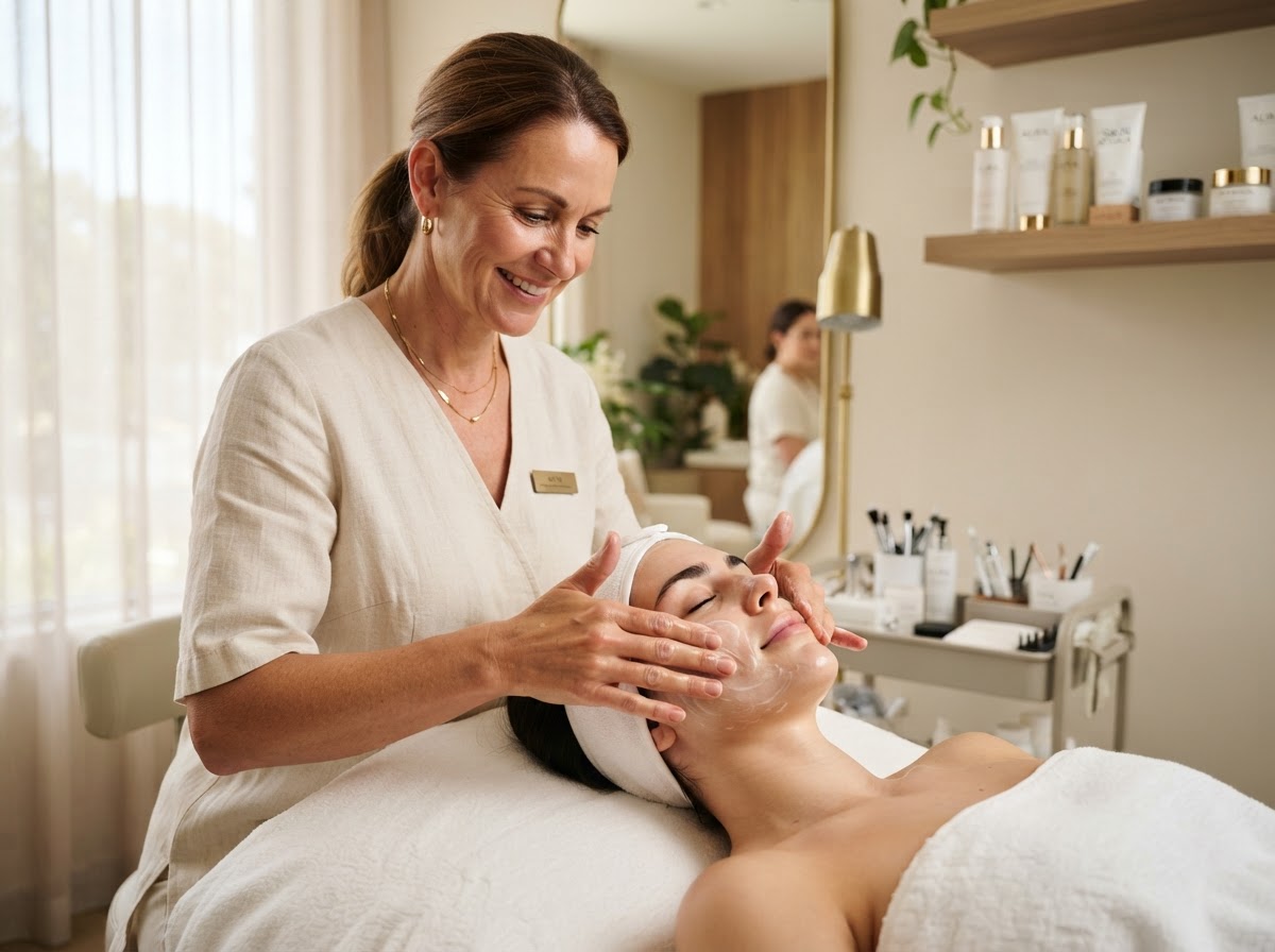 Instructor demonstrating a facial treatment