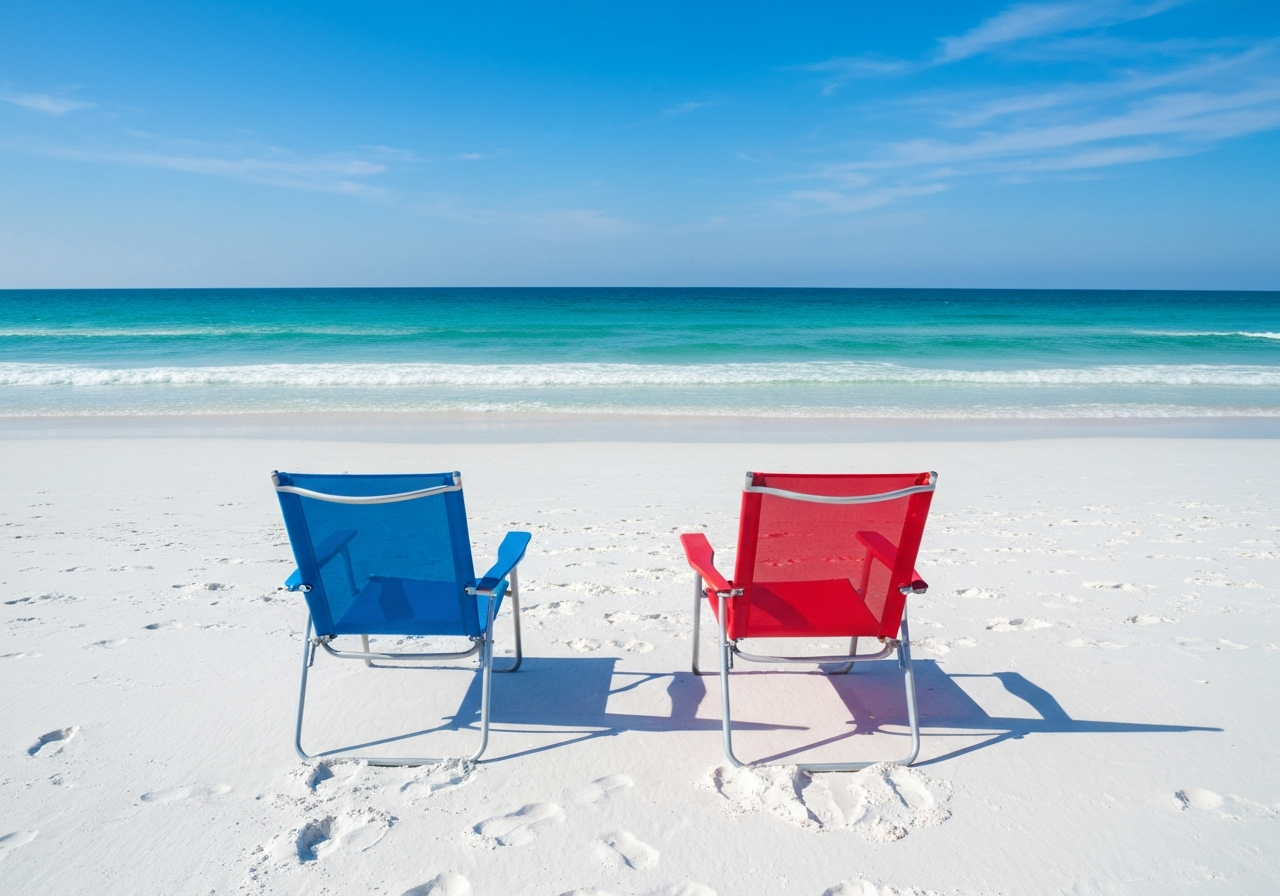 Beach chairs on white sand