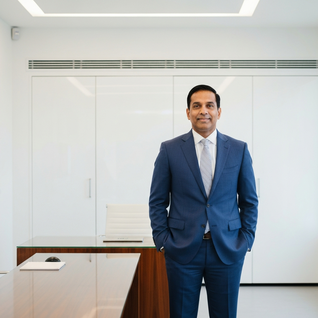 Confident business owner standing in a bright modern workspace