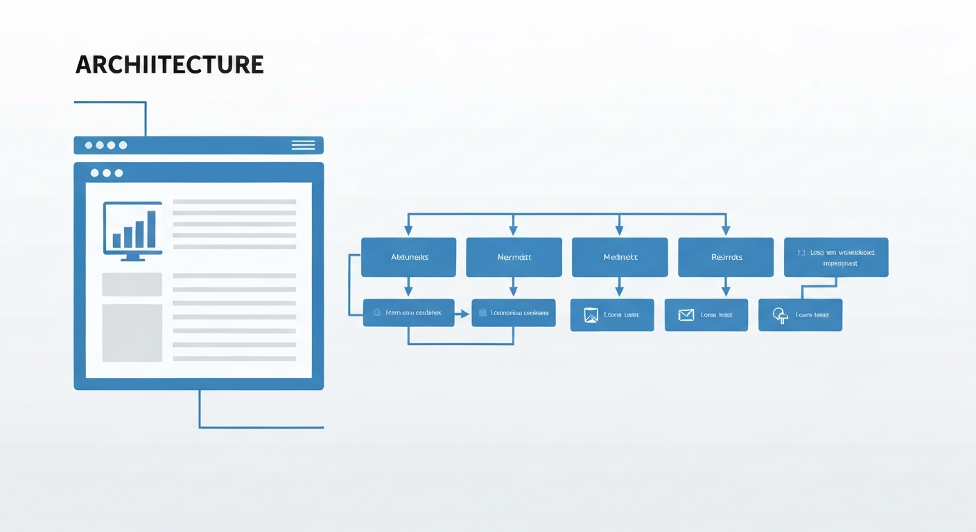 Illustrated diagram showing interconnected local website architecture with service and location nodes
