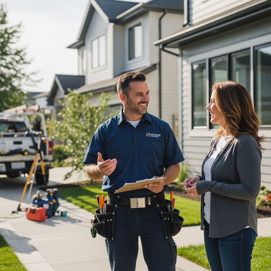 Contractor smiling and talking with a homeowner