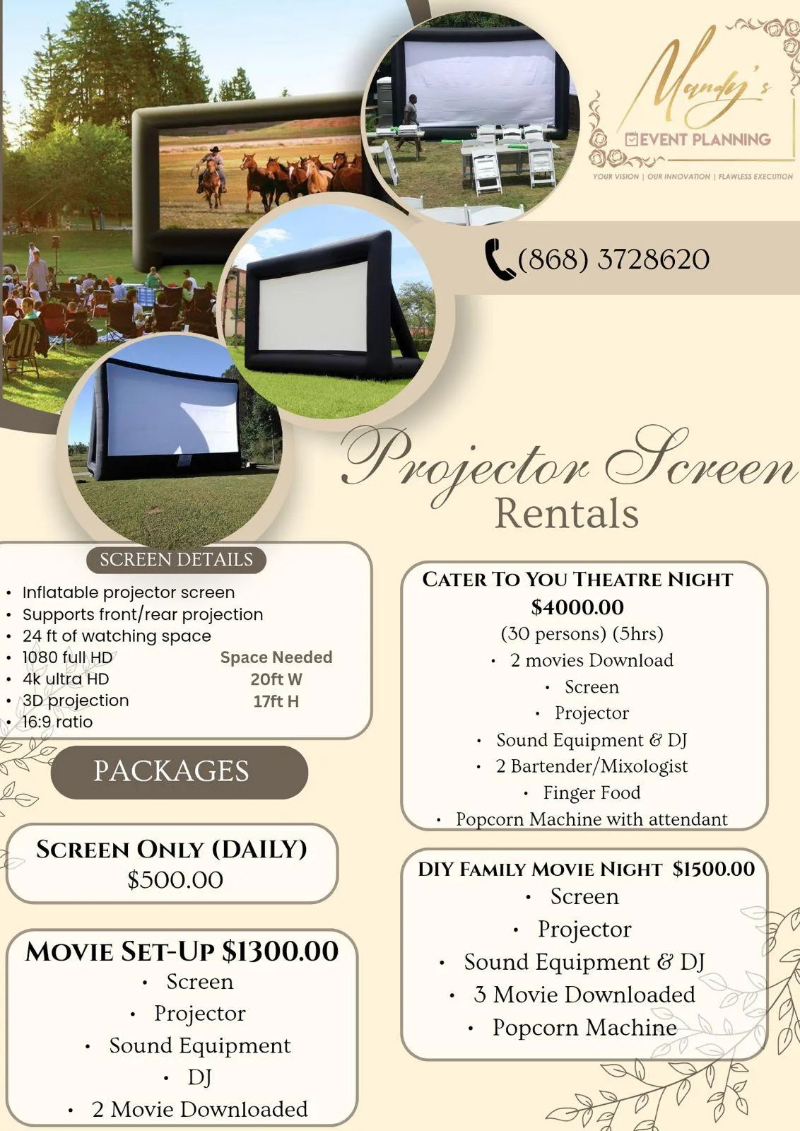 Outdoor movie night projector screen rental