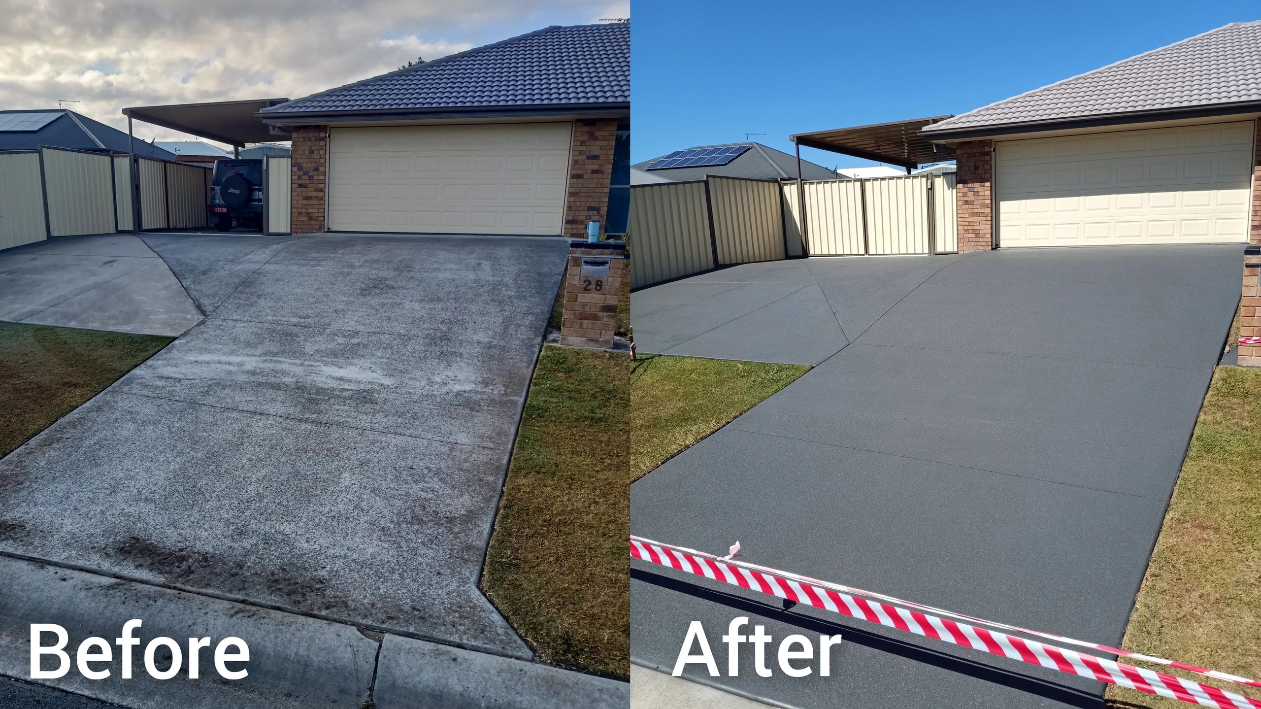 Dark grey colour sealed concrete driveway in North Brisbane