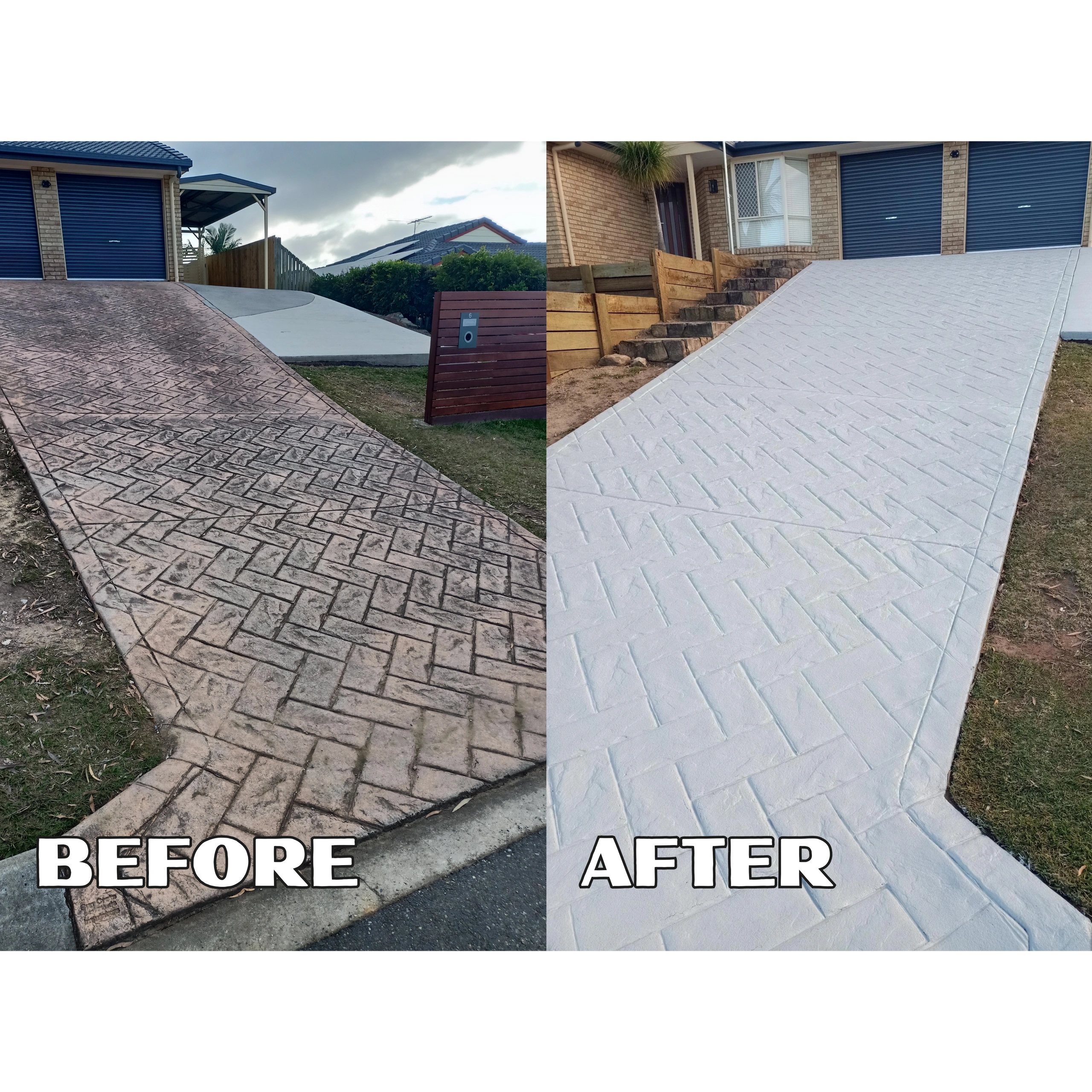 Charcoal colour sealed concrete driveway in Moreton Bay
