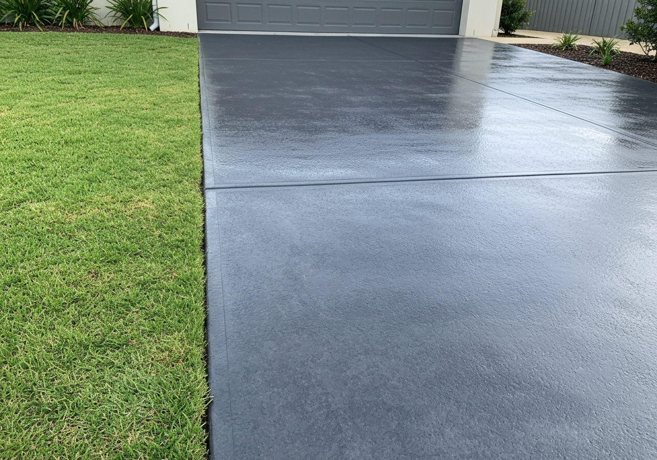 Charcoal grey colour sealed concrete driveway in Brisbane