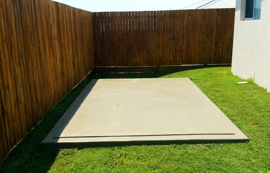 Compact concrete garden shed slab ready for shed erection in Moreton Bay