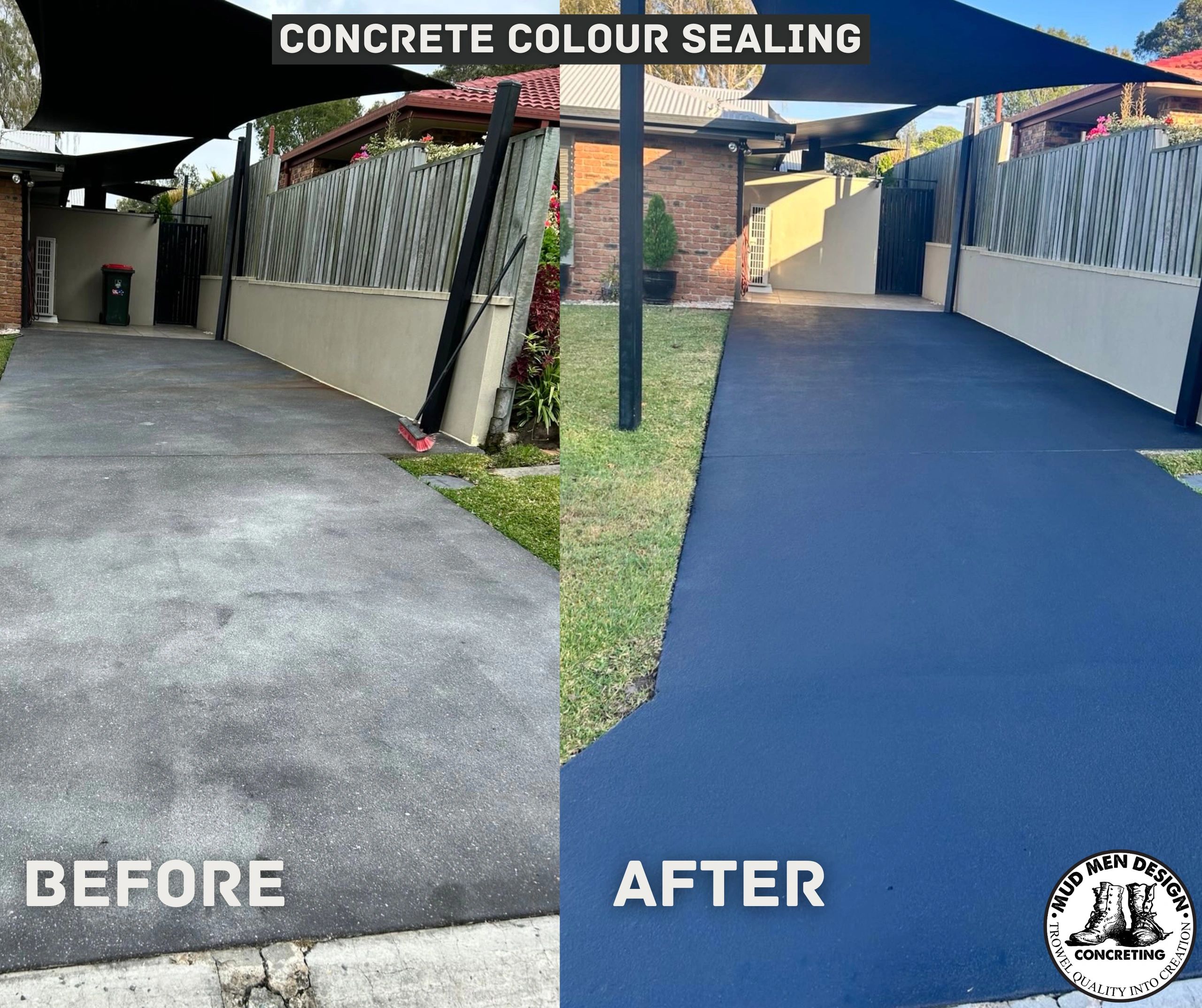 Grey colour sealed concrete driveway in North Brisbane
