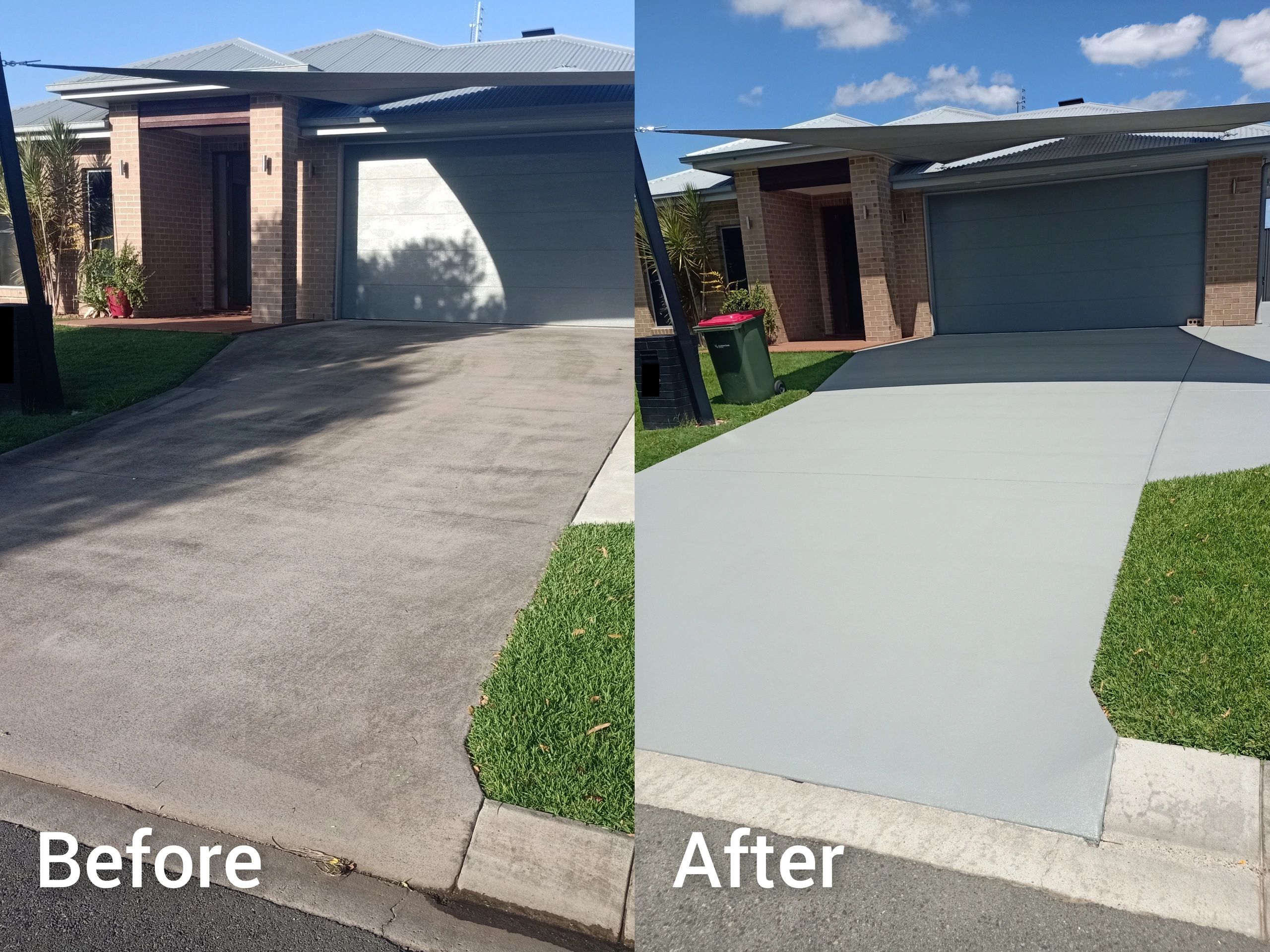Before and after comparison of a cleaned concrete driveway in Brisbane