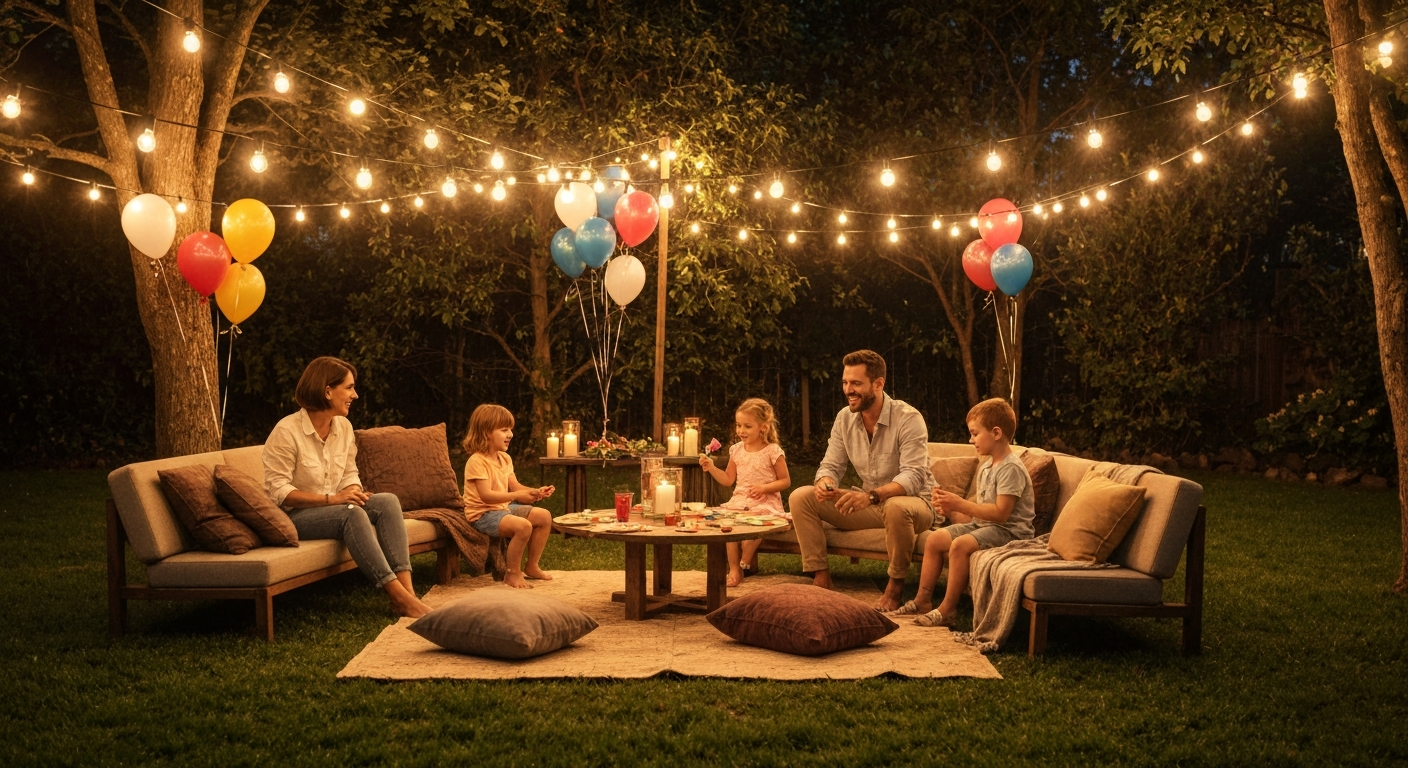 Happy family enjoying a backyard party