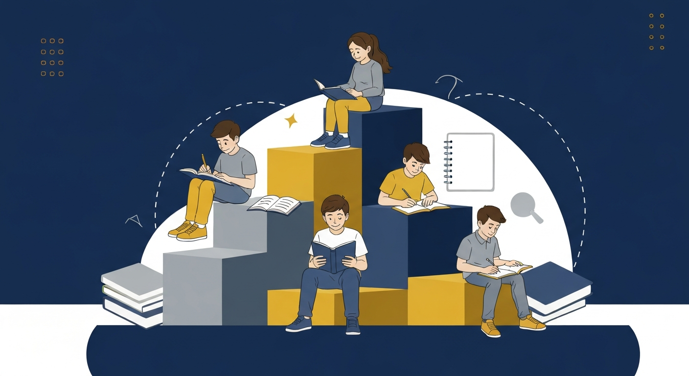 Grammar Mastery Stairstep with students studying