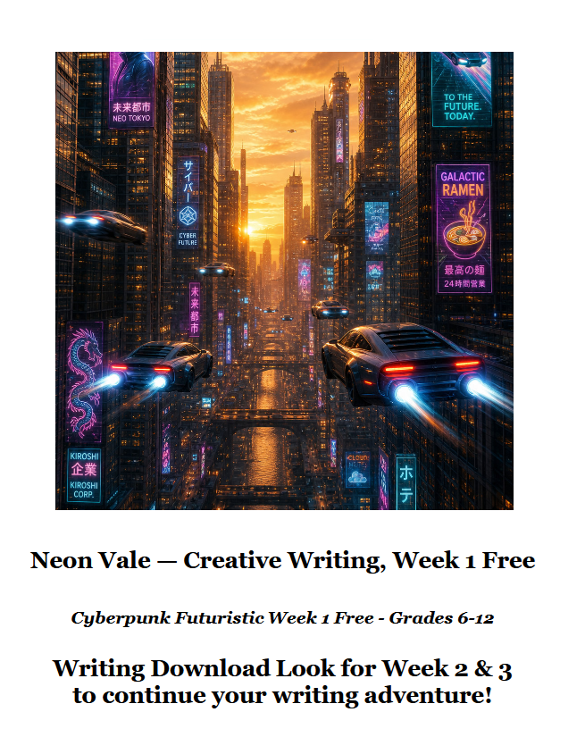 Neon Vale Week 1 Free Creative Writing Packet Cover