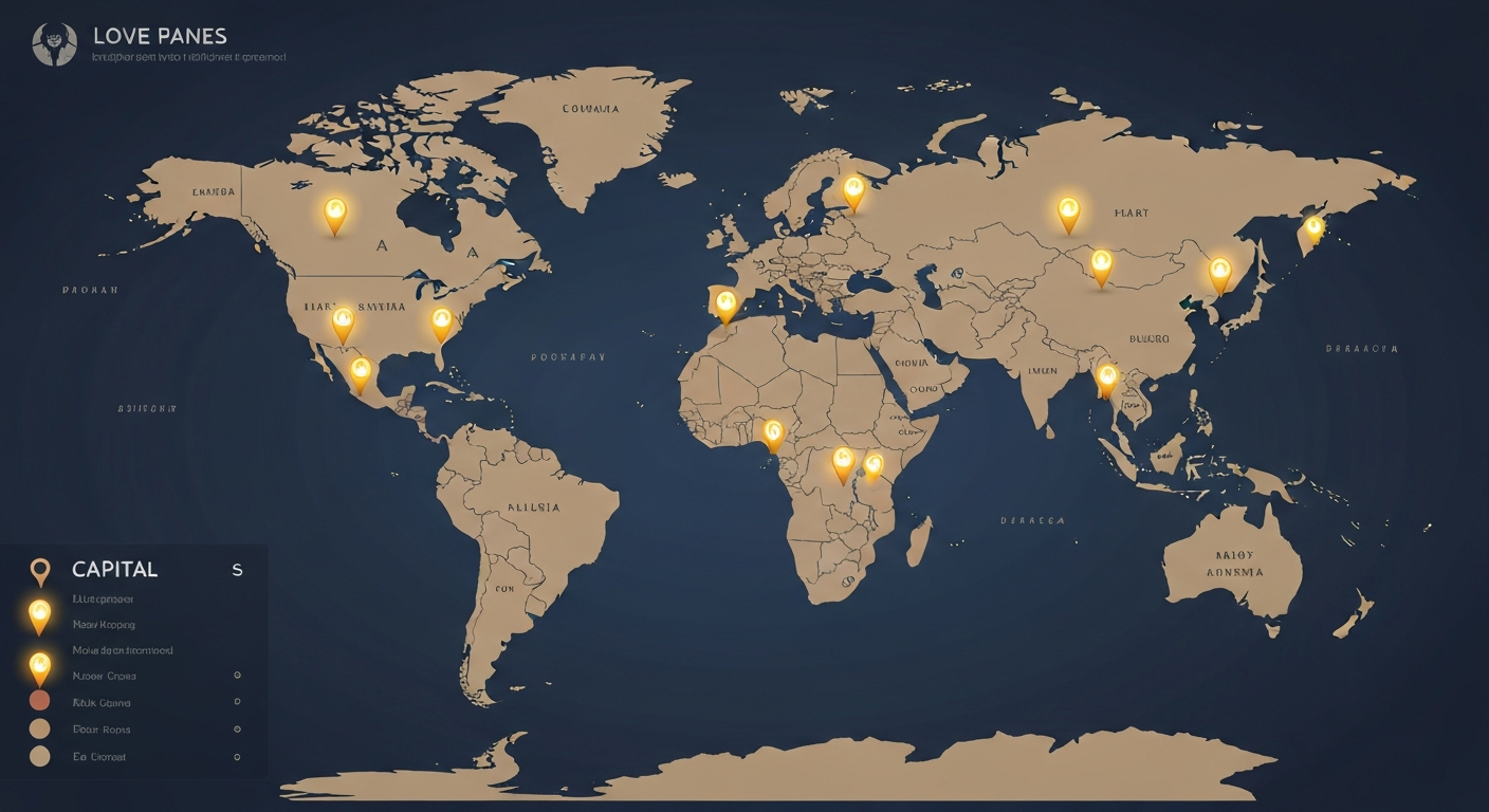 Mapa del mundo con diferentes capitales señaladas
