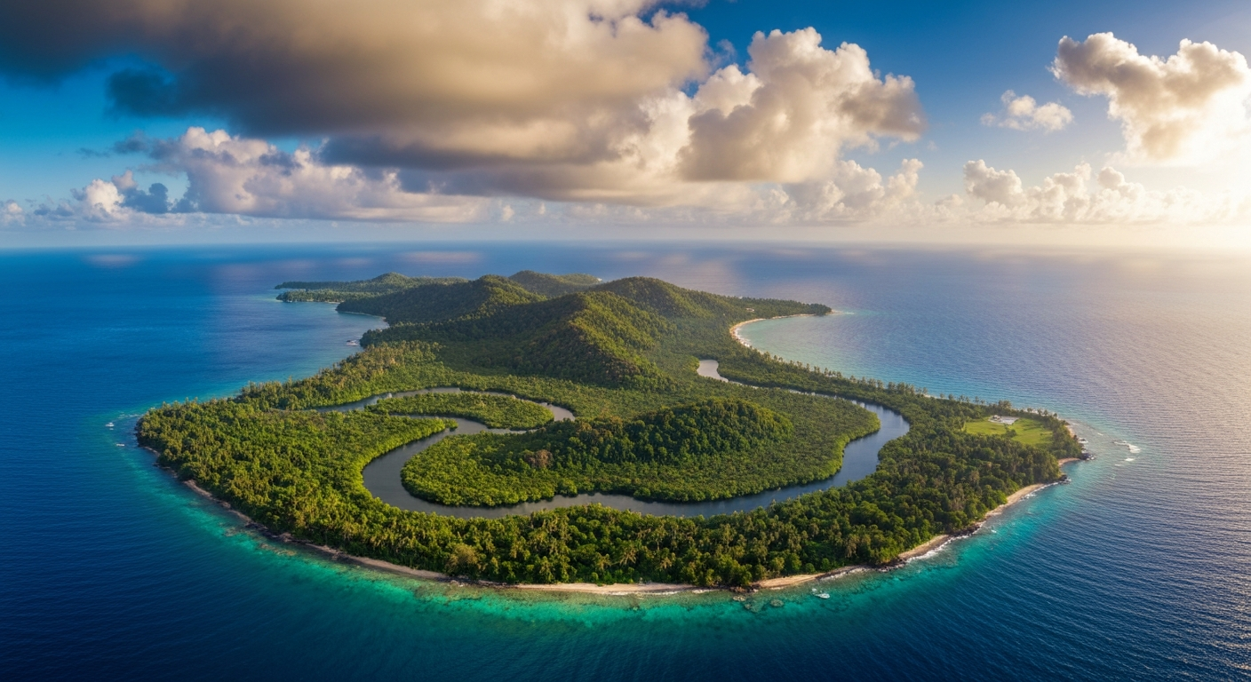 Vista aérea de una isla remota rodeada por el océano