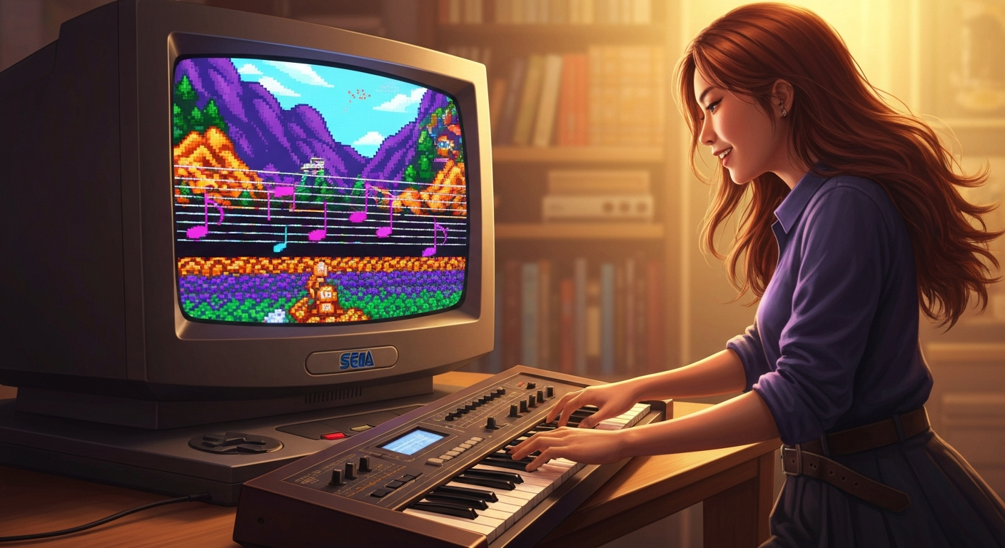 Músico y videojuego representando la evolución de las bandas sonoras gaming