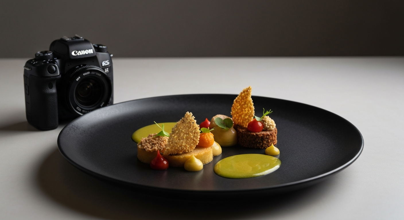 Plato de alta gastronomía moderna presentado como una obra de arte