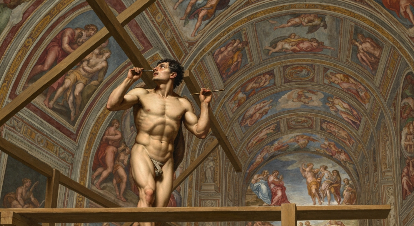Miguel Ángel pintando la Capilla Sixtina