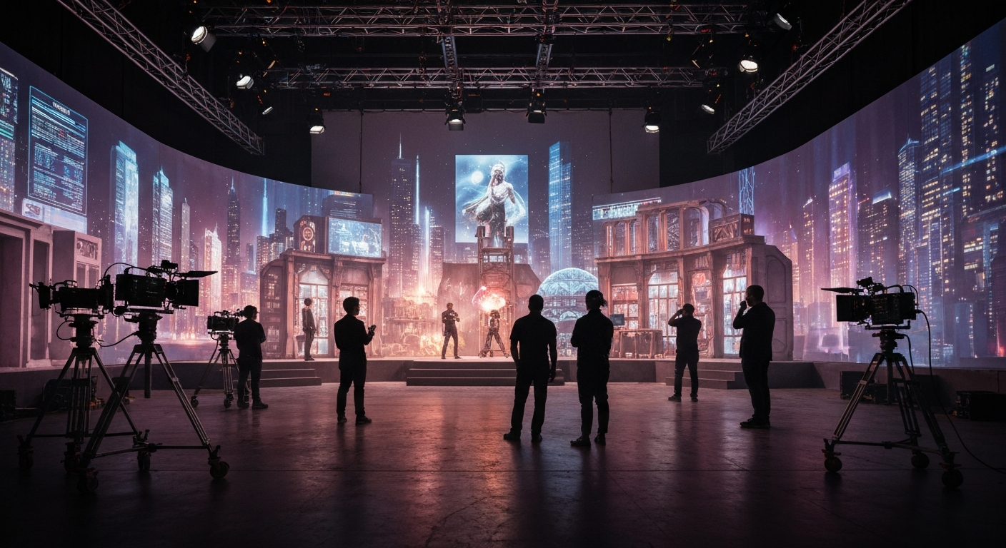 Producción cinematográfica moderna con efectos visuales digitales