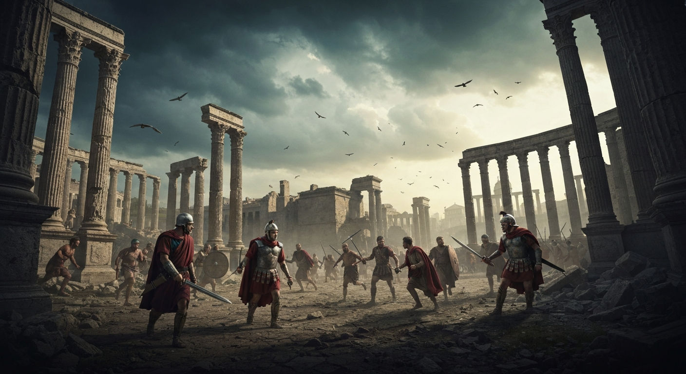 Representación artística de la caída del Imperio Romano
