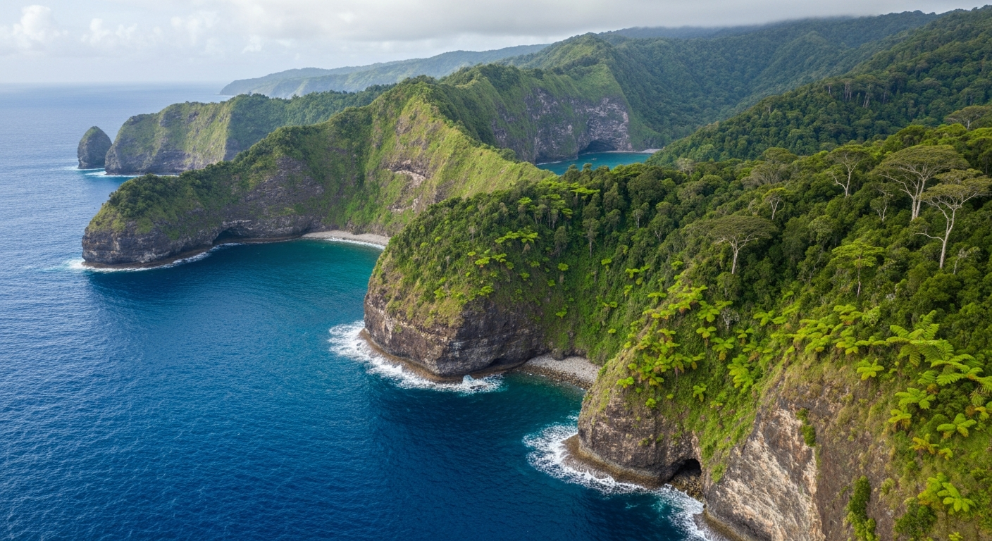Paisaje de la remota isla de Pitcairn en el Pacífico Sur