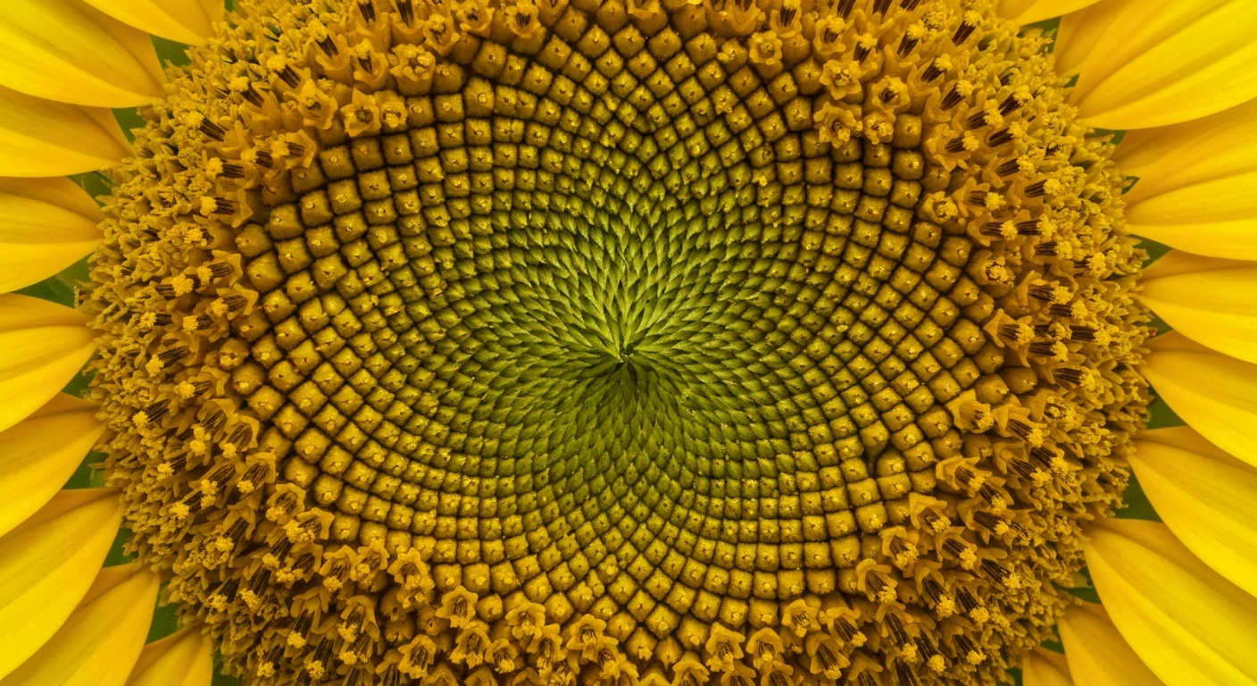 Patrón matemático de Fibonacci en un girasol
