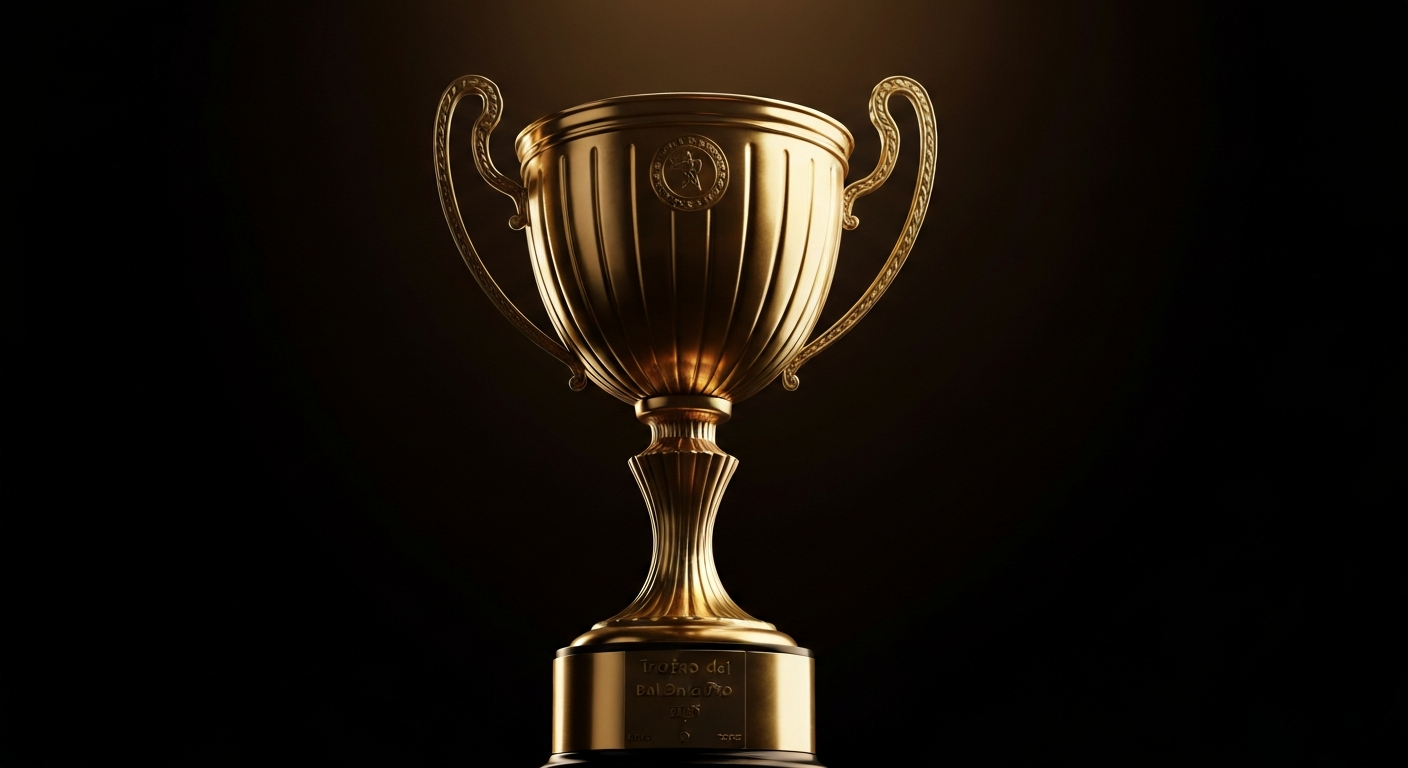 Trofeo del Balón de Oro sobre fondo oscuro