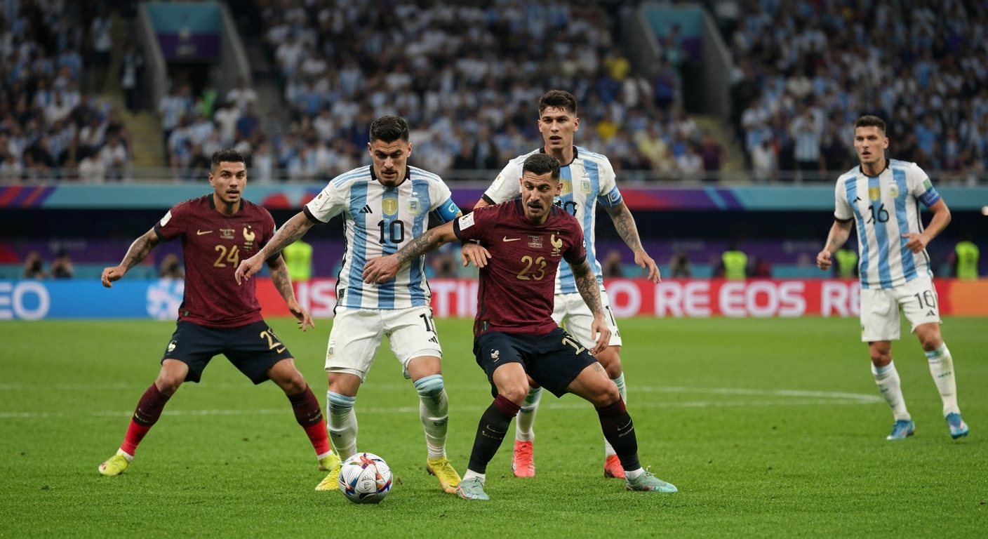 Jugadores de Argentina y Francia durante la final del Mundial 2022