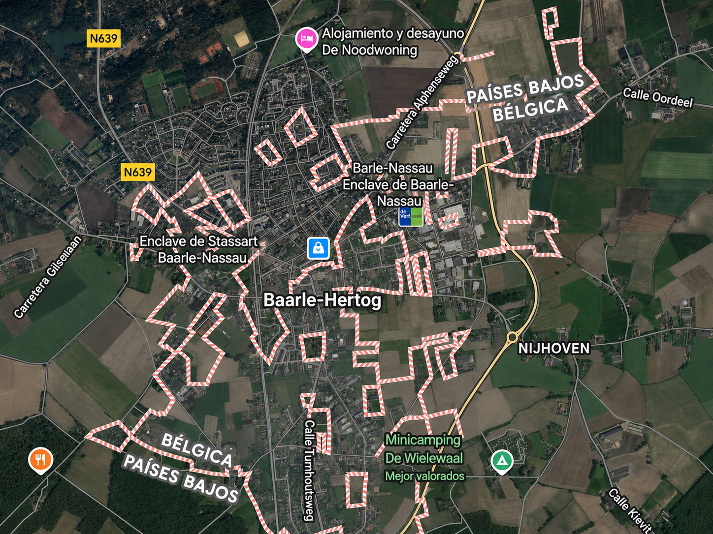 Mapa de Baarle-Hertog y Baarle-Nassau mostrando los enclaves
